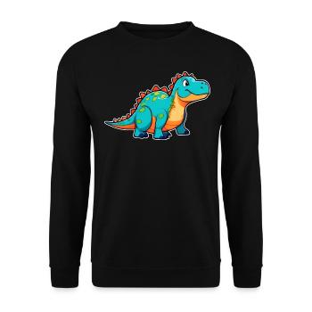 Niedlicher Comic Dinosaurier - Unisex Pullover - Schwarz - Vorne - Alina (178cm) & Michal (187cm)