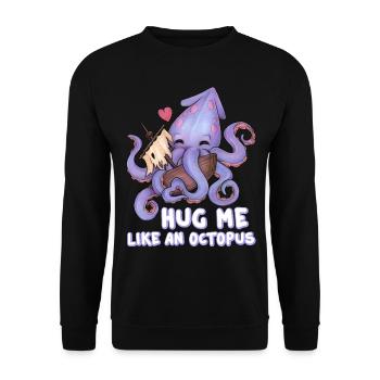 Hug me like an Octopus Lustiger Knuddel Krake Herz - Unisex Pullover - Schwarz - Vorne - Alina (178cm) & Michal (187cm)