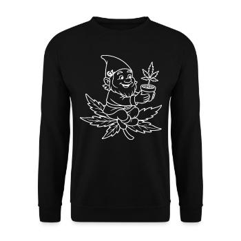 Süßer Zwerg auf fliegendem Hanfblatt - Unisex Pullover - Schwarz - Vorne - Alina (178cm) & Michal (187cm)