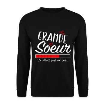 Grande Sœur Annonce Grossesse, Future Grande Sœur - Sweat-shirt Unisexe - noir - Devant - Alina (178cm) & Michal (187cm)