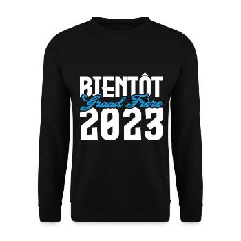 Cadeau Annonce grossesse bientôt Grand frère 2023. - Sweat-shirt Unisexe - noir - Devant - Alina (178cm) & Michal (187cm)
