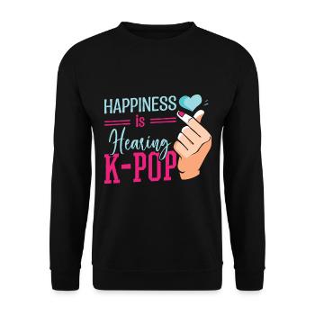 Glück ist, K-Pop zu hören | Herz-Hand-Symbol - Unisex Pullover - Schwarz - Vorne - Alina (178cm) & Michal (187cm)