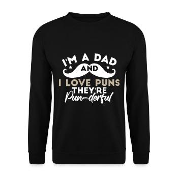 Ich bin ein Vater und ich liebe Wortspiele - Unisex Pullover - Schwarz - Vorne - Alina (178cm) & Michal (187cm)