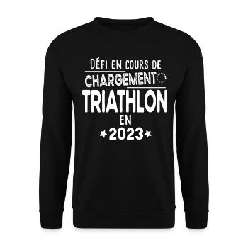 2023 Triathlon Triathlète Natation Vélo Course - Sweat-shirt Unisexe - noir - Devant - Alina (178cm) & Michal (187cm)