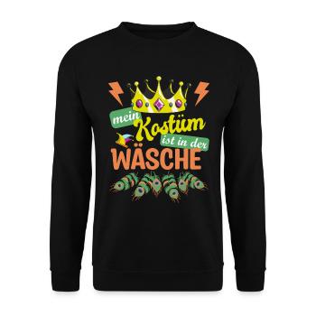 Mein Kostüm ist in der Wäsche | Fasching Pfau - Unisex Pullover - Schwarz - Vorne - Alina (178cm) & Michal (187cm)