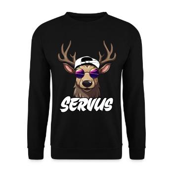Hirschgeweih Servus Grantler Trachtenshirt Mann - Unisex Pullover - Schwarz - Vorne - Alina (178cm) & Michal (187cm)