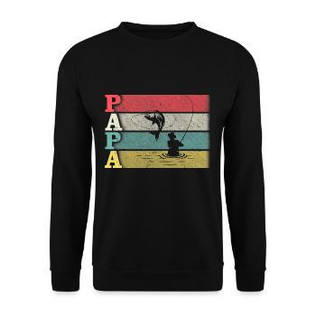 Vintage Retro Fischen Papa Shirt Lustige Papa Väter - Unisex Pullover - Schwarz - Vorne - Alina (178cm) & Michal (187cm)