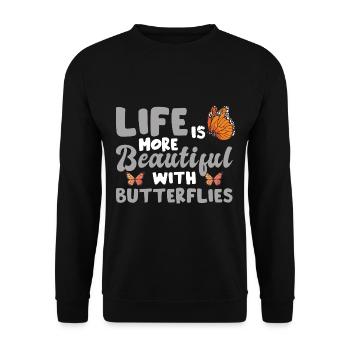 Life Is More Beautiful With Butterflies - Unisex Sweatshirt - black - Front - Alina (178cm) & Michal (187cm)