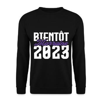 Cadeau Annonce grossesse bientôt Marraine 2023. - Sweat-shirt Unisexe - noir - Devant - Alina (178cm) & Michal (187cm)
