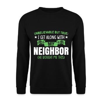 Drôle de voisin Quartier de cadeaux - Sweat-shirt Unisexe - noir - Devant - Alina (178cm) & Michal (187cm)