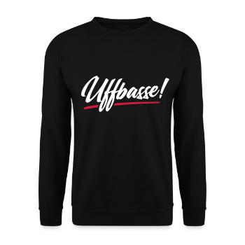 UFFBASSE! UFFBASSE | DIALEKT HESSISCH PFÄLZISCH - Unisex Pullover - Schwarz - Vorne - Alina (178cm) & Michal (187cm)