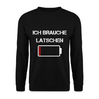 Sächsische Küche | Ich brauche Latschen - Unisex Pullover - Schwarz - Vorne - Alina (178cm) & Michal (187cm)