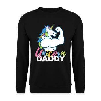 Einhorn-Vati - lustiges Fitness-Gymnastik-Regenbogen-Vati-Geschenk - Unisex Pullover - Schwarz - Vorne - Alina (178cm) & Michal (187cm)