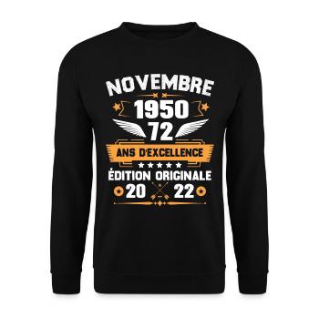 Novembre 1950 Idée Cadeau D'anniversaire 72 Ans - Sweat-shirt Unisexe - noir - Devant - Alina (178cm) & Michal (187cm)