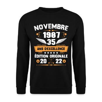 Novembre 1987 Idée Cadeau D'anniversaire 35 Ans - Sweat-shirt Unisexe - noir - Devant - Alina (178cm) & Michal (187cm)