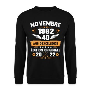 Novembre 1982 Idée Cadeau D'anniversaire 40 Ans - Sweat-shirt Unisexe - noir - Devant - Alina (178cm) & Michal (187cm)