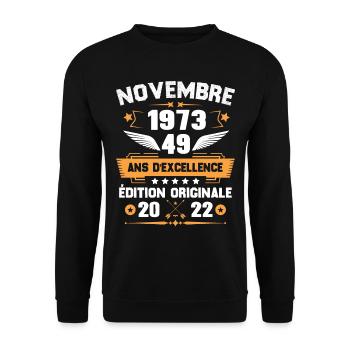 Novembre 1973 Idée Cadeau D'anniversaire 49 Ans - Sweat-shirt Unisexe - noir - Devant - Alina (178cm) & Michal (187cm)