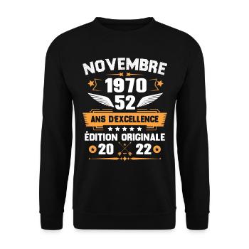 Novembre 1970 Idée Cadeau D'anniversaire 52 Ans - Sweat-shirt Unisexe - noir - Devant - Alina (178cm) & Michal (187cm)