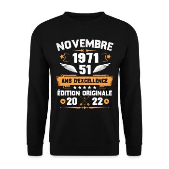 Novembre 1971 Idée Cadeau D'anniversaire 51 Ans - Sweat-shirt Unisexe - noir - Devant - Alina (178cm) & Michal (187cm)