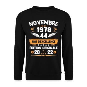 Novembre 1978 Idée Cadeau D'anniversaire 44 Ans - Sweat-shirt Unisexe - noir - Devant - Alina (178cm) & Michal (187cm)