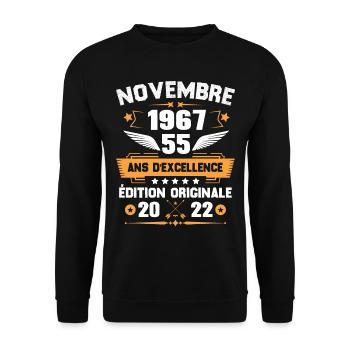 Novembre 1967 Idée Cadeau D'anniversaire 55 Ans - Sweat-shirt Unisexe - noir - Devant - Alina (178cm) & Michal (187cm)