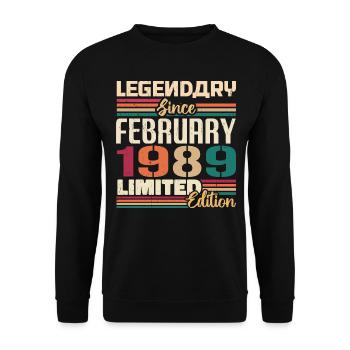 Februar 1989 Geburtstagsgeschenk Februar 1989 - Unisex Pullover - Schwarz - Vorne - Alina (178cm) & Michal (187cm)