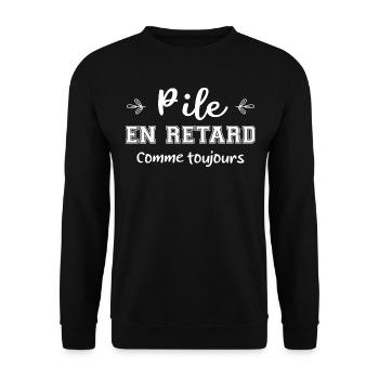 Pile en retard cadeau - Sweat-shirt Unisexe - noir - Devant - Alina (178cm) & Michal (187cm)