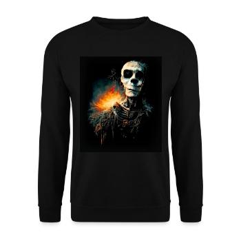 Dangerous Halloween skeleton with flame on the back - Unisex Sweatshirt - black - Front - Alina (178cm) & Michal (187cm)