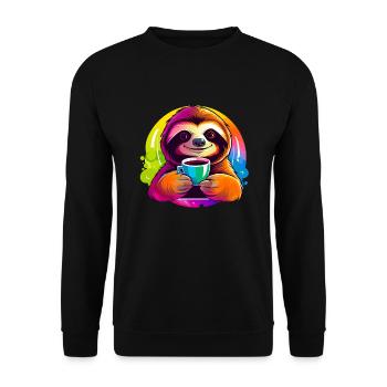 Cute sloth drinking coffee - Unisex Sweatshirt - black - Front - Alina (178cm) & Michal (187cm)
