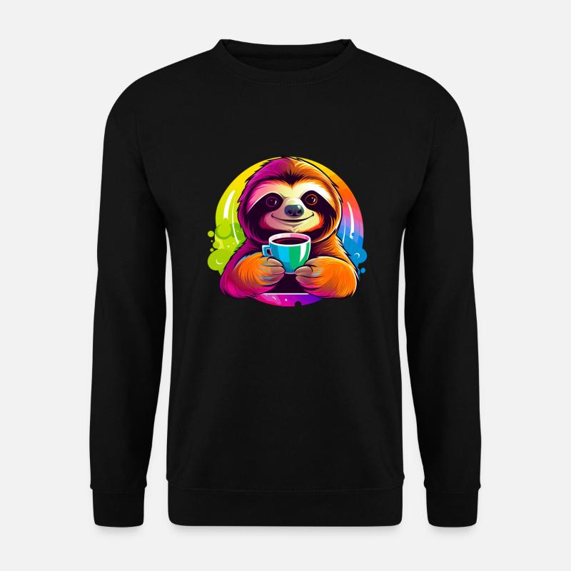 Cute sloth drinking coffee - Unisex Sweatshirt - black