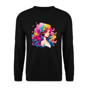 Mädchen mit leuchtenden bunten Haaren - Unisex Pullover - Schwarz - Vorne - Alina (178cm) & Michal (187cm)