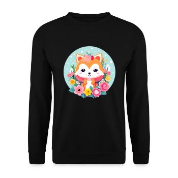 Kawaii fox girl avec des fleurs - Sweat-shirt Unisexe - noir - Devant - Alina (178cm) & Michal (187cm)