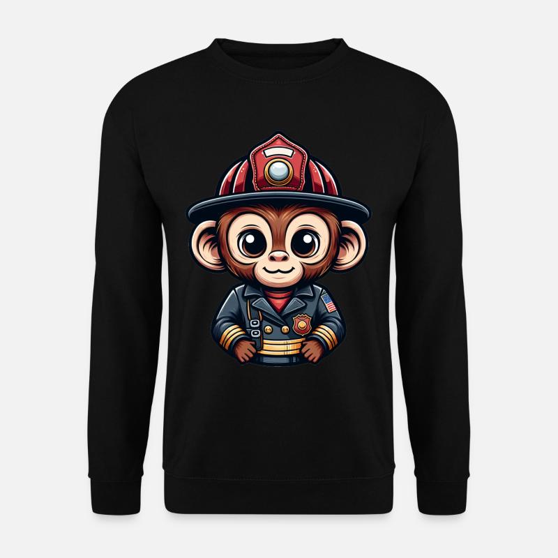 Cute Monkey Firefighter - Unisex Pullover - Schwarz