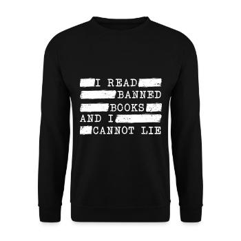 Ich lese verbotene Bücher und kann nicht lügen - Unisex Pullover - Schwarz - Vorne - Alina (178cm) & Michal (187cm)