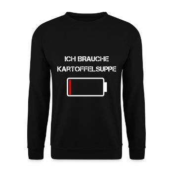 Sächsische Küche | Ich brauche Kartoffelsuppe - Unisex Pullover - Schwarz - Vorne - Alina (178cm) & Michal (187cm)