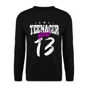 Teenager Jugendlicher Geschenk Geschenkidee - Unisex Pullover - Schwarz - Vorne - Alina (178cm) & Michal (187cm)