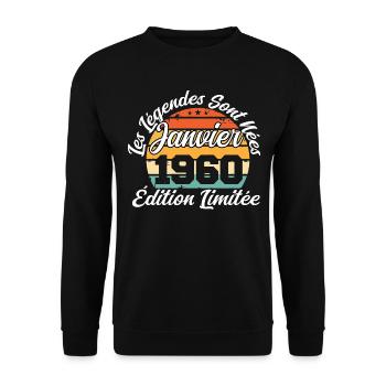 Les légendes sont nées en janvier 1960 - Sweat-shirt Unisexe - noir - Devant - Alina (178cm) & Michal (187cm)