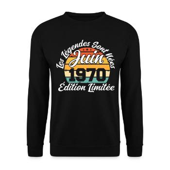 Les légendes sont nées en juin 1970 - Sweat-shirt Unisexe - noir - Devant - Alina (178cm) & Michal (187cm)