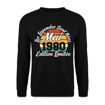Les légendes sont nées en mai 1980 - Sweat-shirt Unisexe - noir - Devant - Alina (178cm) & Michal (187cm)