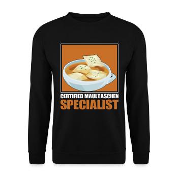 Certified Maultaschen Specialist Herrgottsbescheiß - Unisex Sweatshirt - black - Front - Alina (178cm) & Michal (187cm)