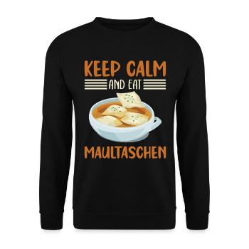KEEP CALM AND EAT MAULTASCHEN - Unisex Pullover - Schwarz - Vorne - Alina (178cm) & Michal (187cm)