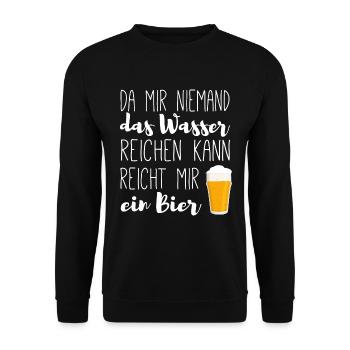 Reicht mir ein Bier - Bier Spruch - Unisex Pullover - Schwarz - Vorne - Alina (178cm) & Michal (187cm)
