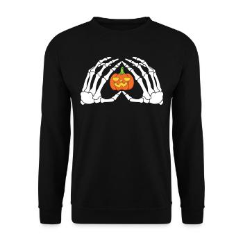 The hands of a skeleton with the pumpkin Halloween - Unisex Sweatshirt - black - Front - Alina (178cm) & Michal (187cm)