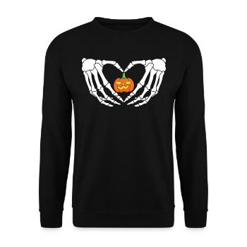 Skelett Hände Kürbis Pumpkin Love Halloween - Unisex Pullover - Schwarz - Vorne - Alina (178cm) & Michal (187cm)
