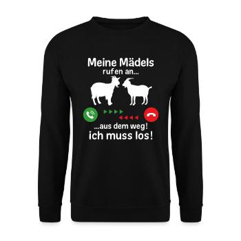 Meine Mädels rufen an aus dem weg ich muss los - Unisex Pullover - Schwarz - Vorne - Alina (178cm) & Michal (187cm)