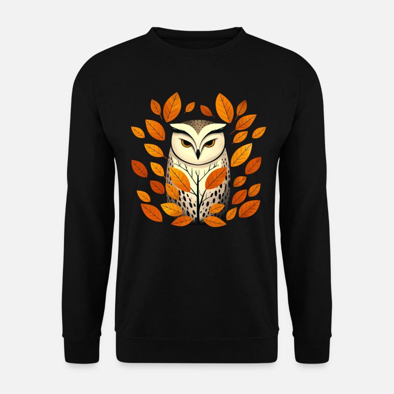 Eule und Herbstblätter - Unisex Pullover - Schwarz