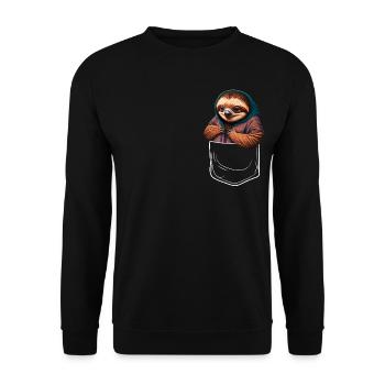Brusttasche Faultier | Faultier in der Tasche - Unisex Pullover - Schwarz - Vorne - Alina (178cm) & Michal (187cm)