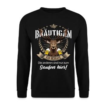 Bräutigam JGA Junggesellenabschied Hirsch Bayern - Unisex Pullover - Schwarz - Vorne - Alina (178cm) & Michal (187cm)