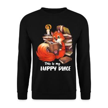 This is my happy place - niedlicher lesender Fuchs - Unisex Pullover - Schwarz - Vorne - Alina (178cm) & Michal (187cm)