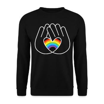 CSD LGBT Hände formen Regenbogen Herz Pride - Unisex Pullover - Schwarz - Vorne - Alina (178cm) & Michal (187cm)
